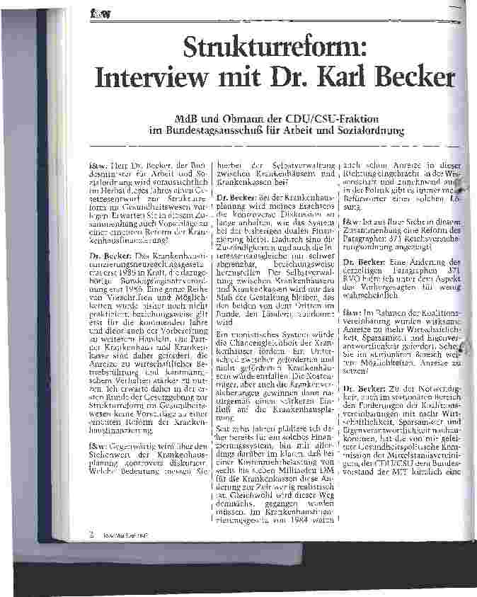 Vorschauseite 1: Strukturreform: Interview mit Dr. Karl Becker