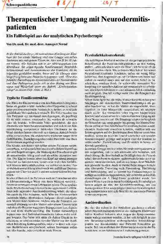 Vorschauseite 1: Therapeutischer Umang mit Neurodermitispatienten Ein Fallbeispiel aus der analytischen Psychotherapie