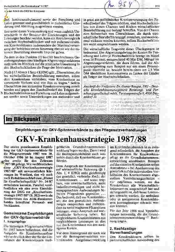 Vorschauseite 1: GKV - Krankenhausstrategie 1987/88