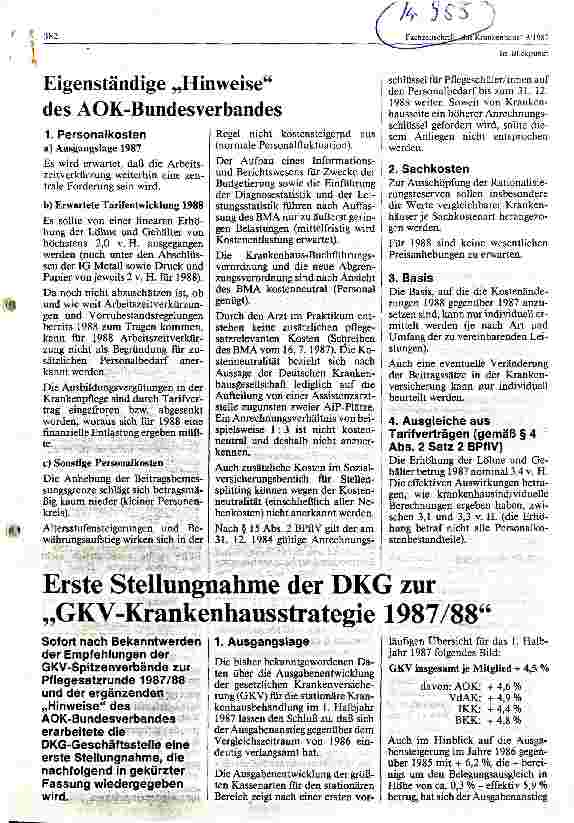 Vorschauseite 4: GKV - Krankenhausstrategie 1987/88