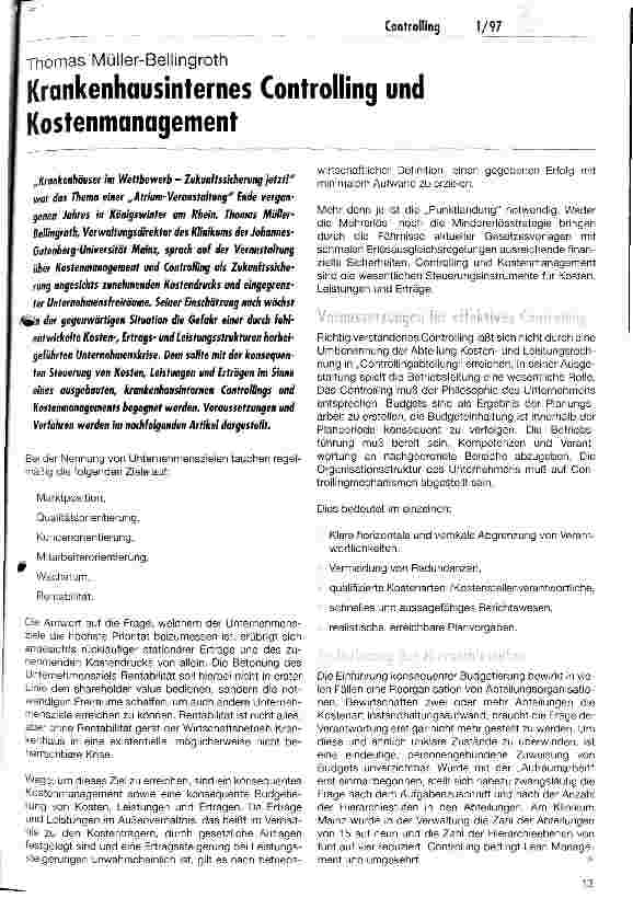 Vorschauseite 1: Krankenhausinternes Controlling und Kostenmanagement