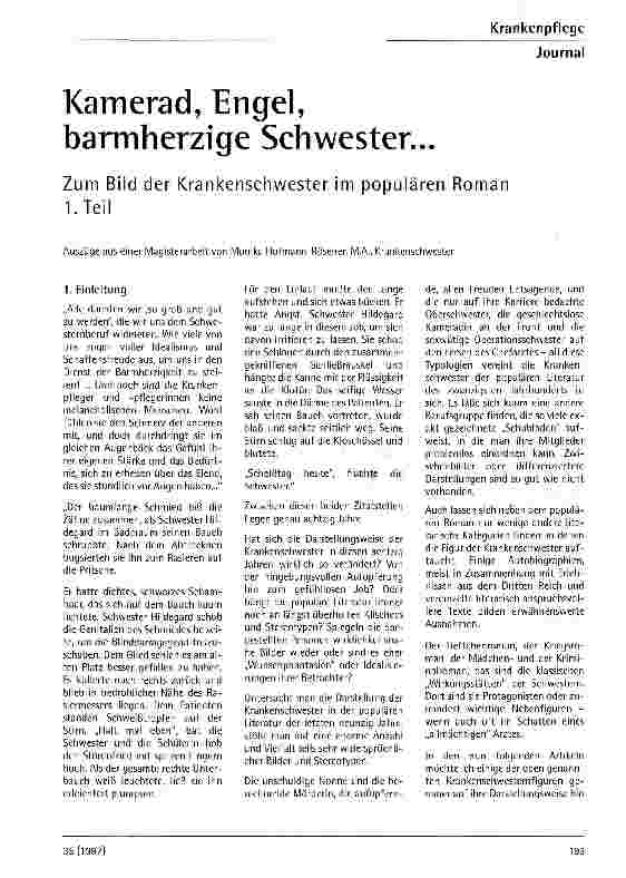 Vorschauseite 1: Kamerad, Engel, barmherzige Schwester ... Zum Bild der Krankenschwester im populären Roman