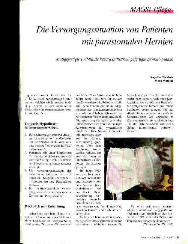 Vorschauseite 1: Die Versorgungssituation vom Patienten mit parastomalen Hernien Maßgefertigte Leibbinde kontra industriell gefertigte Stomabandage