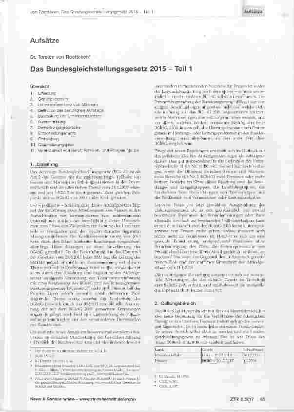 Vorschauseite 1: Das Bundesgleichstellungsgesetz 2015 Teil 1