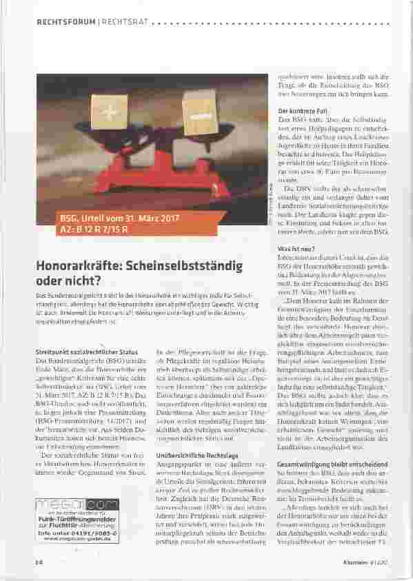 Vorschauseite 1: Honorarkräfte: Scheinselbstständig oder nicht?