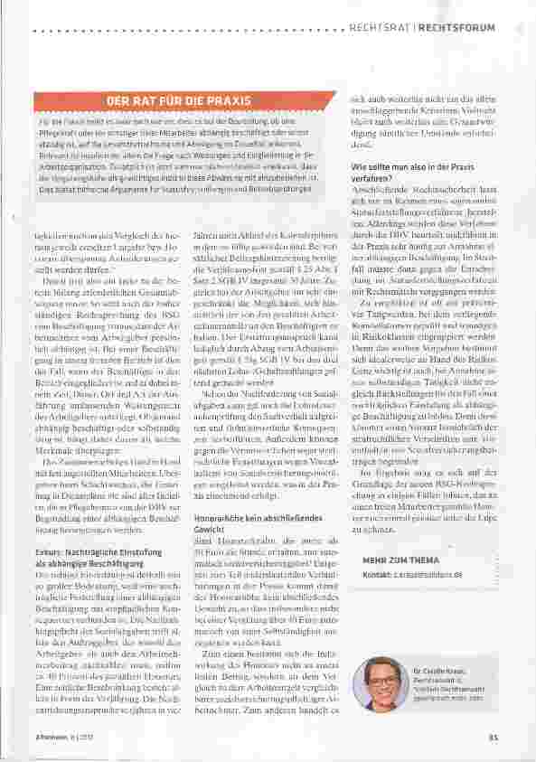 Vorschauseite 2: Honorarkräfte: Scheinselbstständig oder nicht?
