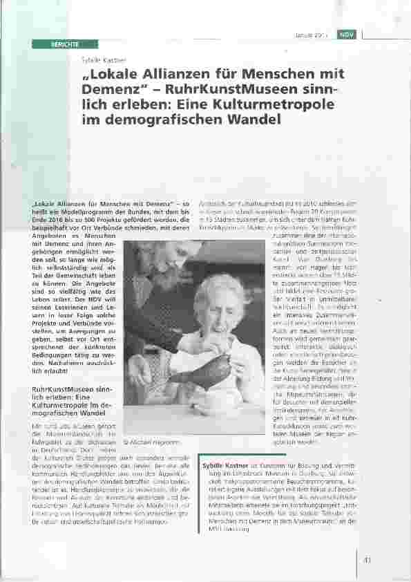 Vorschauseite 1: „Lokale Allianzen für Menschen mit Demenz Ruhr Kunst Museen sinnlich erleben: Eine Kulturmetropole im demografischen Wandel