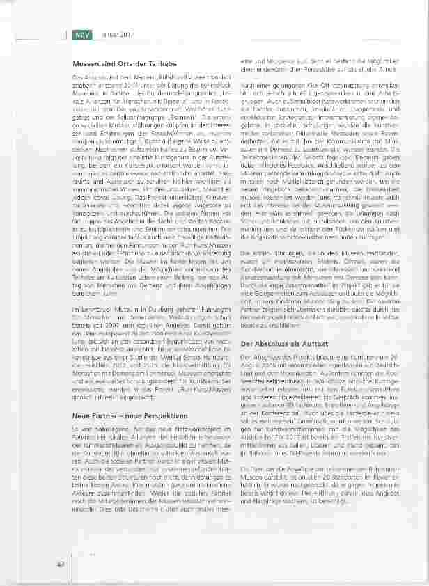 Vorschauseite 2: „Lokale Allianzen für Menschen mit Demenz Ruhr Kunst Museen sinnlich erleben: Eine Kulturmetropole im demografischen Wandel