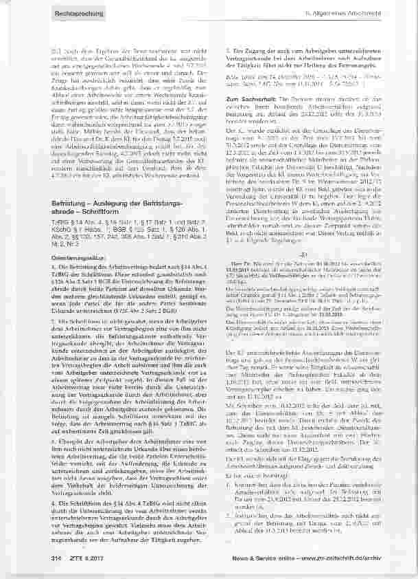 Vorschauseite 1: Befristung Auslegung der Befristungsabrede Schriftform