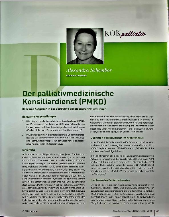 Vorschauseite 1: Der palliativmedizinische Konsiliardienst (PMKD) - Rolle und Aufgaben in der Betreuung onkologischer Patientinnen.