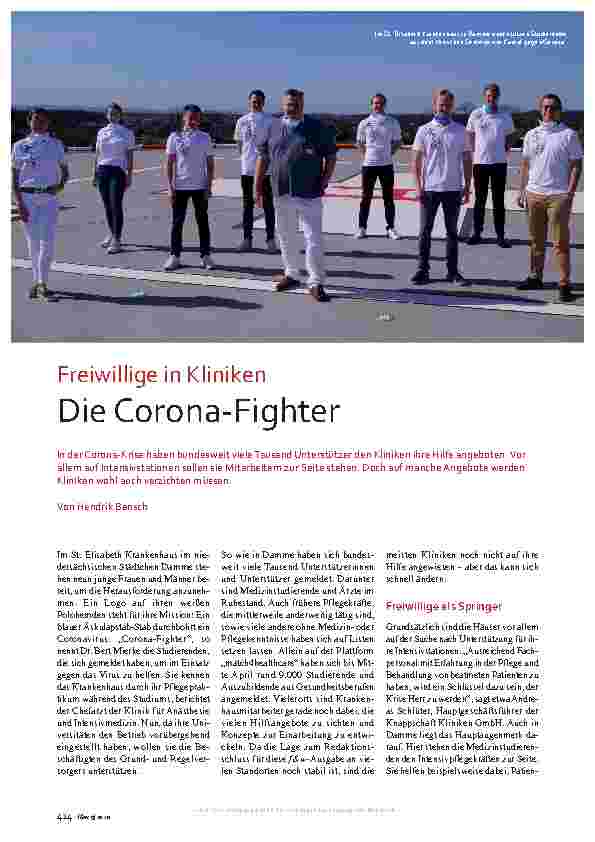 Vorschauseite 1: Freiwillige in Kliniken: Die Corona-Fighter