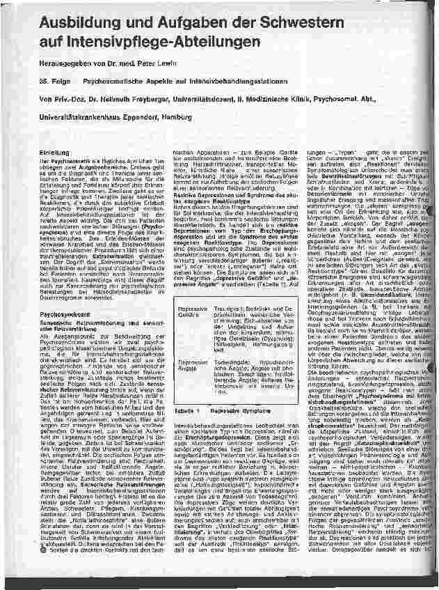 Vorschauseite 1: Ausbildung und Aufgaben der Schwestern auf Intensivpflege-Abteilungen 34. Folge: Psychosomatische Aspekte auf Intensivstationen