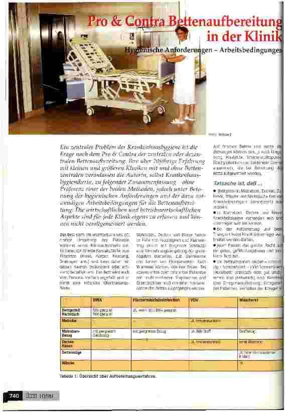 Vorschauseite 1: Pro & Contra Bettenaufbereitung in der Klinik Hygienische Anforderungen - Arbeitsbedingungen