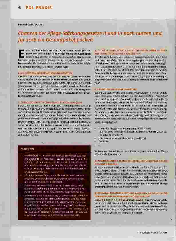 Vorschauseite 1: Chancen der Pflege-Stärkungsgesetze II und III noch nutzen und für 2018 ein Gesamtpaket packen