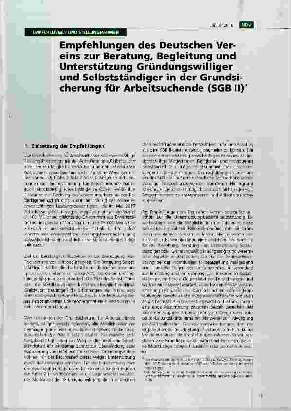 Vorschauseite 1: Empfehlungen des Deutschen Vereins zur Beratung, Begleitung und Unterstützung Gründungswilliger und Selbstständiger in der Grundsicherung für Arbeitsuchende