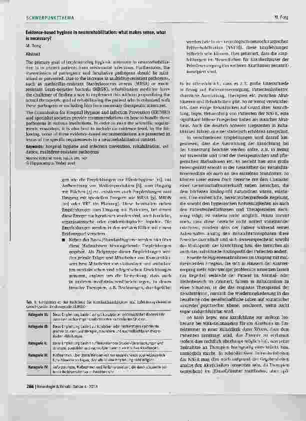 Vorschauseite 2: Evidenzbasierte Hygiene in der Neurorehabilitation: Was ist sinnvoll, was ist nötig?