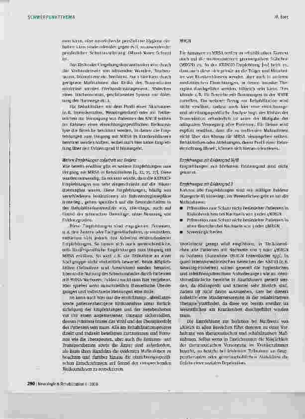 Vorschauseite 6: Evidenzbasierte Hygiene in der Neurorehabilitation: Was ist sinnvoll, was ist nötig?