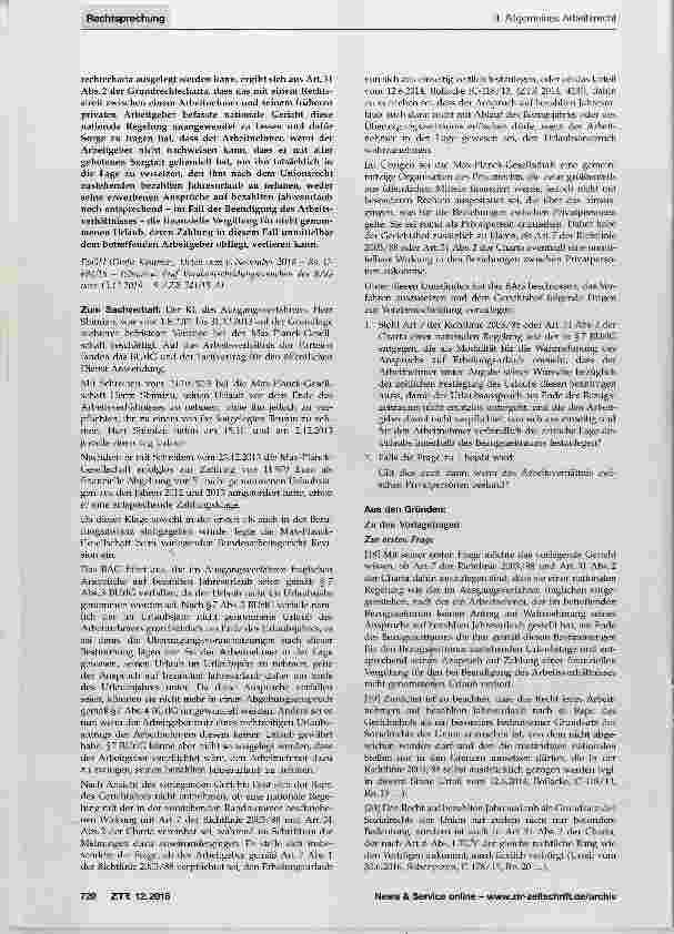 Vorschauseite 2: Urlaubsanspruch - Antragserfordernis - Geltendmachung von Rechten aus Art. 31 Abs.2 GRC