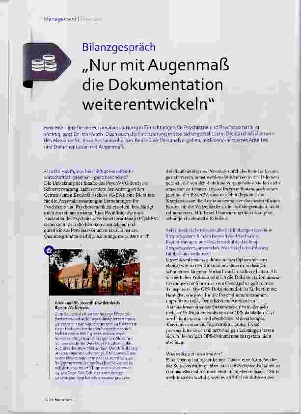 Vorschauseite 1: Bilanzgespräch „Nur mit Augenmaß die Dokumentation weiterentwickeln“