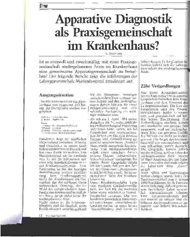 Vorschauseite 1: Apparative Diagnostik als Praxisgemeinschaft im Krankenhaus