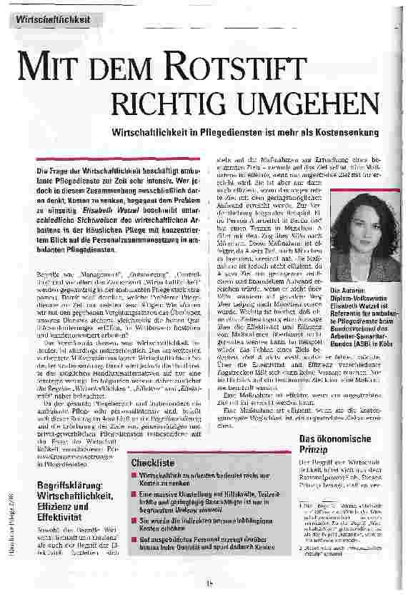 Vorschauseite 1: Mit dem Rotstift richtig umgehen Wirtschaftichkeit in Pflegediensten ist mehr als Kostensenkung