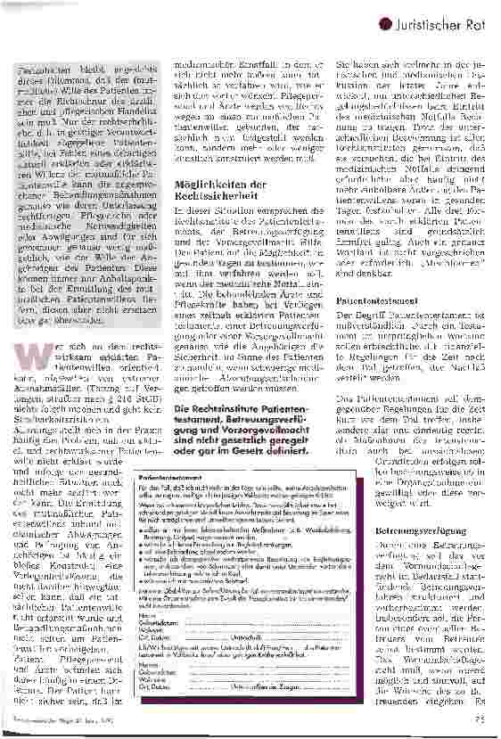 Vorschauseite 2: Vorsorge für den Ernstfall Patiententestament, Betreuungsverfügung, Vorsorgevollmacht