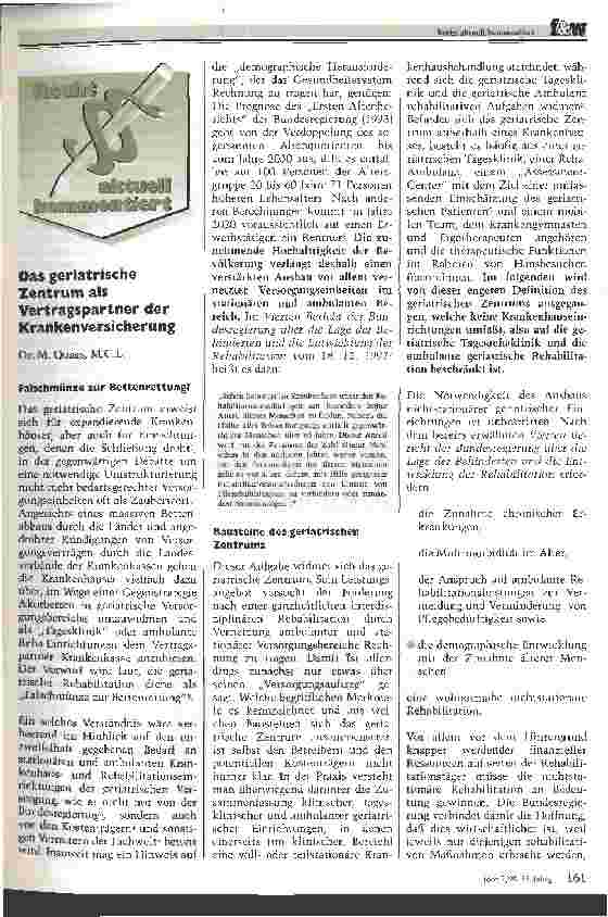 Vorschauseite 1: Das geriatrische Zentrum als Vertragspartner der Krankenversicherung