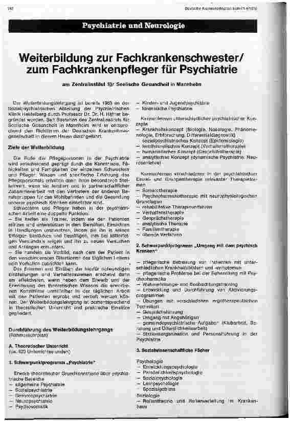 Vorschauseite 1: Weiterbildung zur Fachkrankenschwester/zum Fachkrankenpfleger für Psychiatrie am Zentralinsitut für Seelische Gesundheit Mannheim
