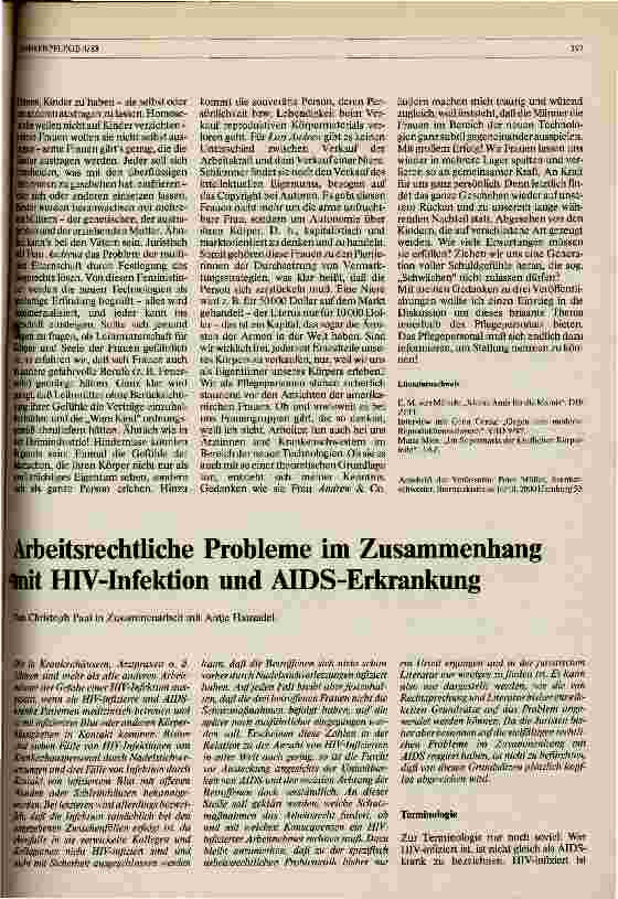 Vorschauseite 1: Arbeitsrechtliche Probleme im Zusammenhang mit HIV-Infektionen und AIDS-Erkrankungen