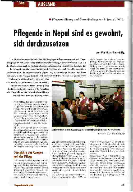 Vorschauseite 1: Pflegende in Nepal sind es gewohnt, sich durchzusetzen Pflegeausbildung und Gesundheitssystem in Nepal/Teil 2
