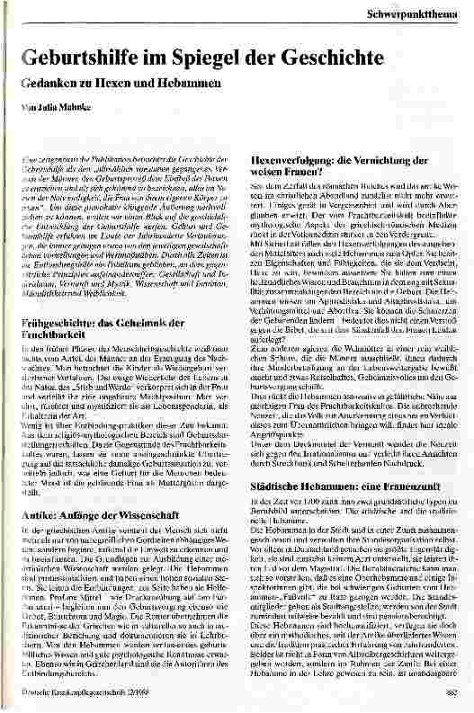 Vorschauseite 1: Geburtshilfe im Spiegel der Geschichte Gedanken zu Hexen und Hebammen