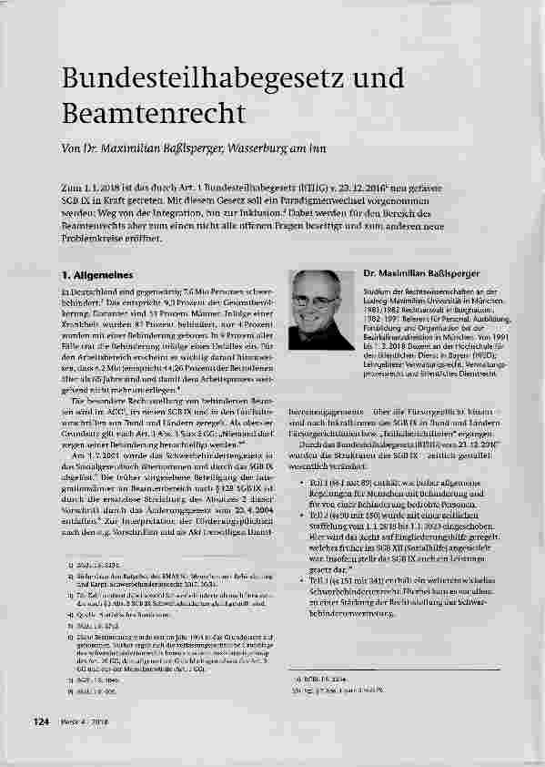 Vorschauseite 1: Bundesteilhabegesetz und Beamtenrecht