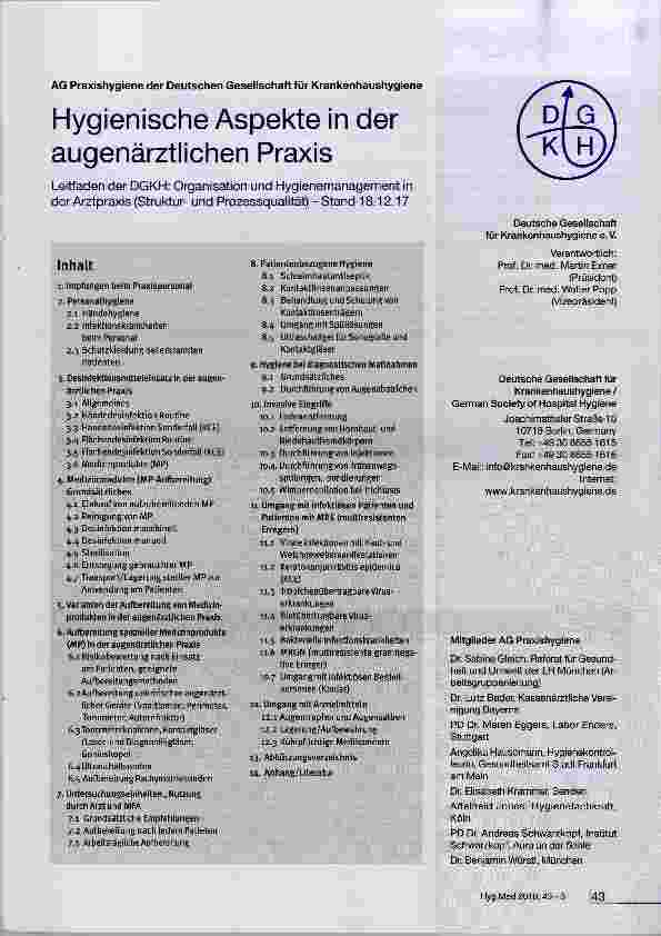 Vorschauseite 1: Hygienische Aspekte in der augenärztlichen Praxis