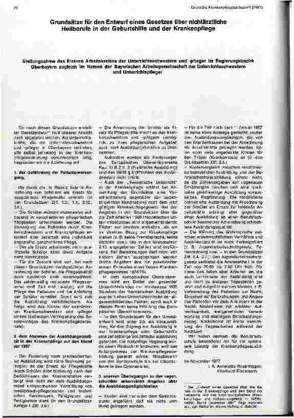 Vorschauseite 1: Grundsätze für den Entwurf eines Gesetzes über nichtärztliche Heilberufe in der Geburtshilfe und der Krankenpflege