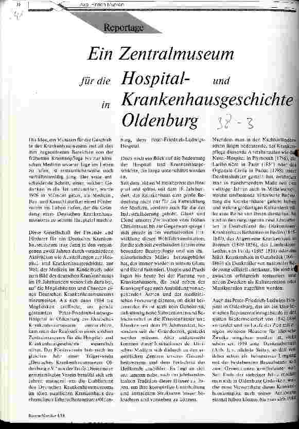 Vorschauseite 1: Ein Zentralmuseum für die Hospitalund Krankenhausgeschichte in Oldenburg