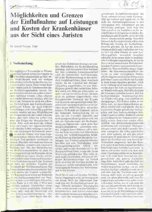 Vorschauseite 1: Möglichkeiten und Grenzen der Einflußnahme auf Leistungen der Krankenhäuser aus Sicht des Juristen