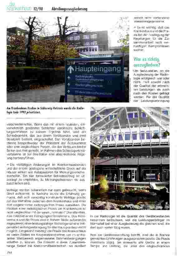 Vorschauseite 2: Ausgliederung von Radiologie und Nuklearmedizin - Bilanz nach fünf Jahren
