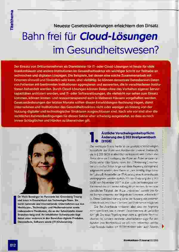 Vorschauseite 1: Bahn frei für Cloud-Lösungen im Gesundheitswesen?