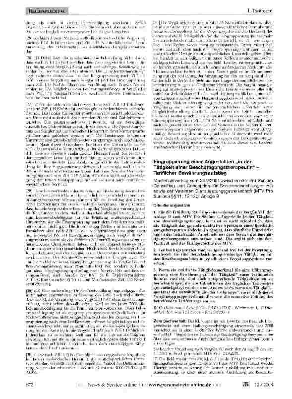 Vorschauseite 1: Eingruppierung einer Angestellten „in der Tätigkeit einer Beschäftigungstherapeutin -Tariflicher Bewährungsaufstieg