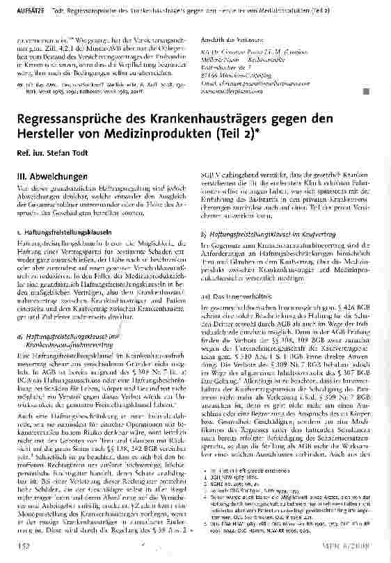 Vorschauseite 1: Regressansprüche des Krankenhausträgers gegen den Hersteller von Medizinprodukten Teil 2