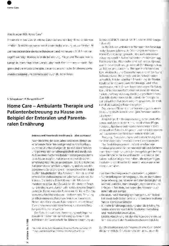Vorschauseite 1: Home Care - Ambulante Therapie und Patientenbetreuung zu Hause am Beispiel der Enteralen und Parenteralen Ernährung
