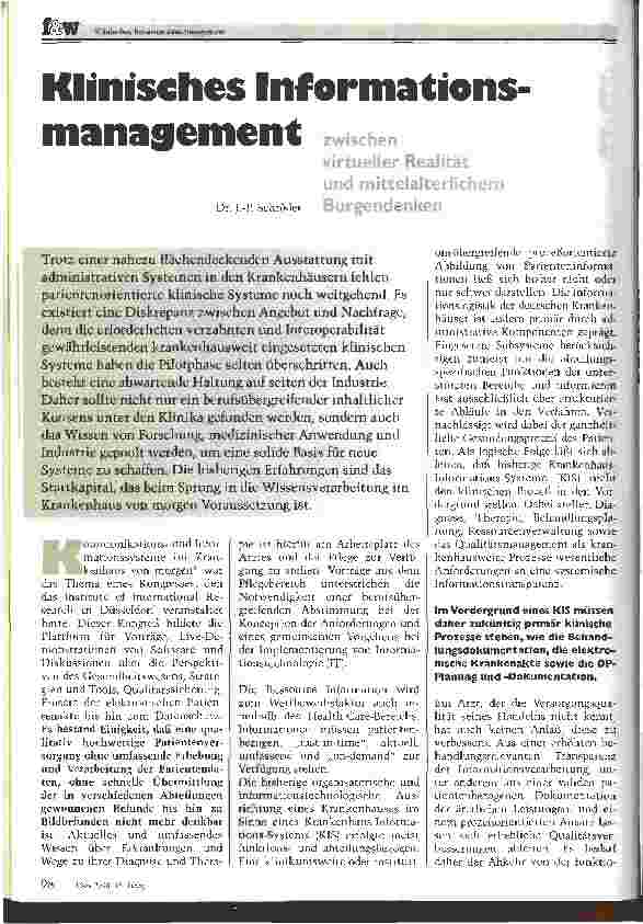 Vorschauseite 1: Klinisches Informationsmanagement zwischen virtueller Realität und mittelalterlichem Burgendenken