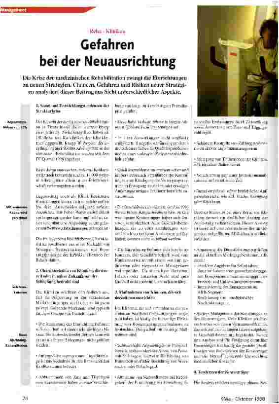 Vorschauseite 1: Gefahren bei der Neuausrichtung Reha-Kliniken
