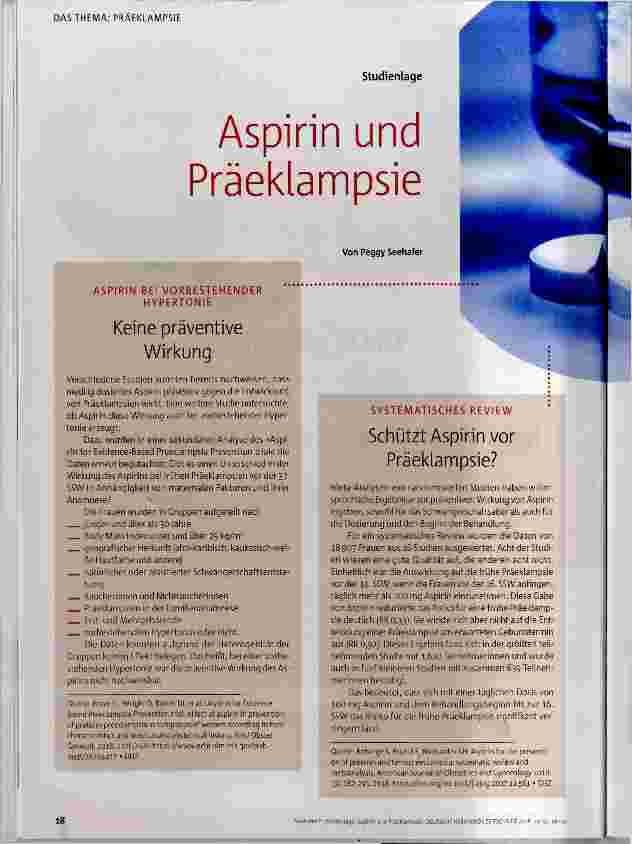 Vorschauseite 1: Aspirin und Präeklampsie