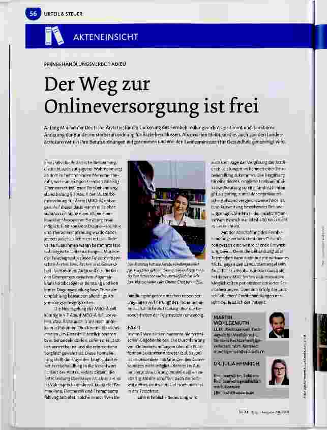 Vorschauseite 1: Der Weg zur Onlineversorgung ist frei