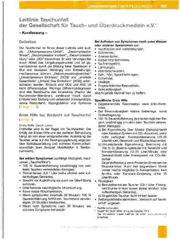 Vorschauseite 1: Leitlinie Tauchunfall der Gesellschaft für Tauchund Überdruckmedizin e. V.