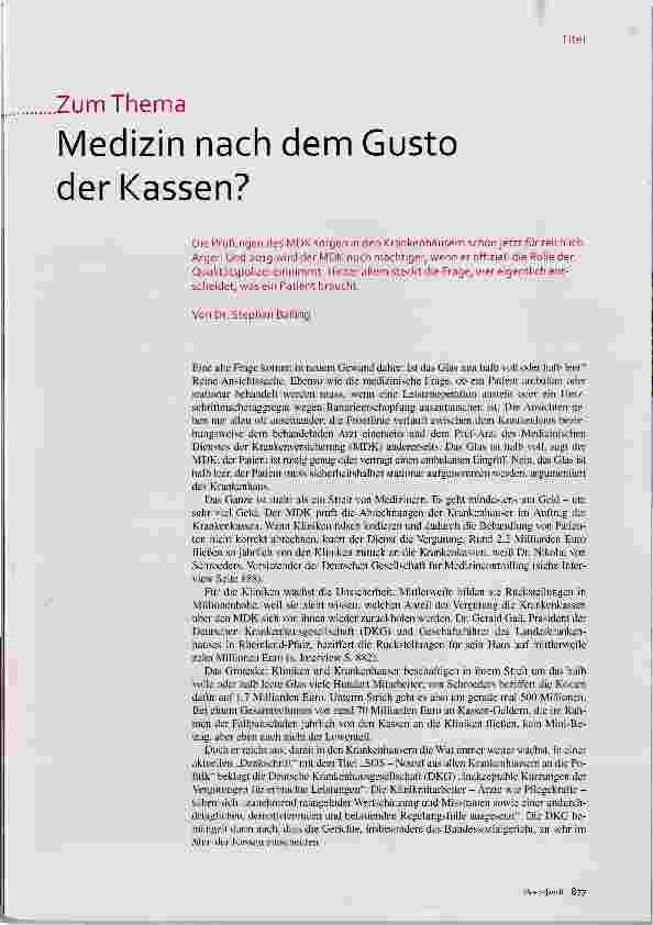 Vorschauseite 1: Medizin nach dem Gusto der Kassen?