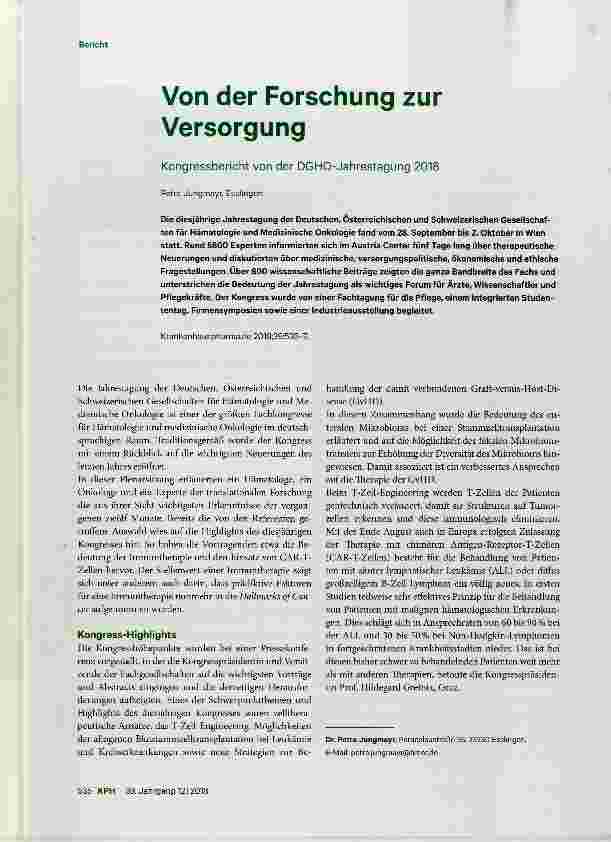 Vorschauseite 1: Von der Forschung zur Versorgung