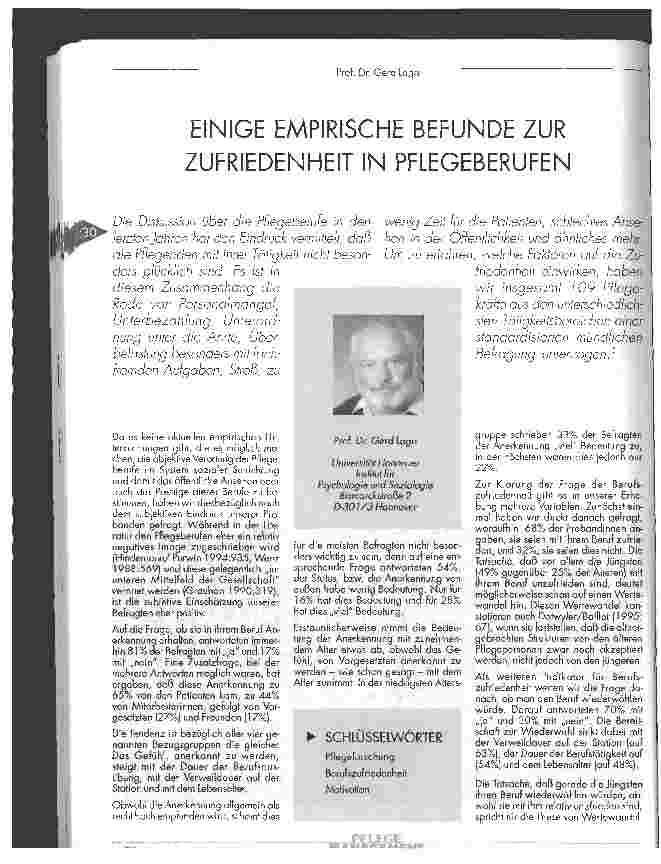 Vorschauseite 1: Einige empirische Befunde zur Zufriedenheit in Pflegeberufen