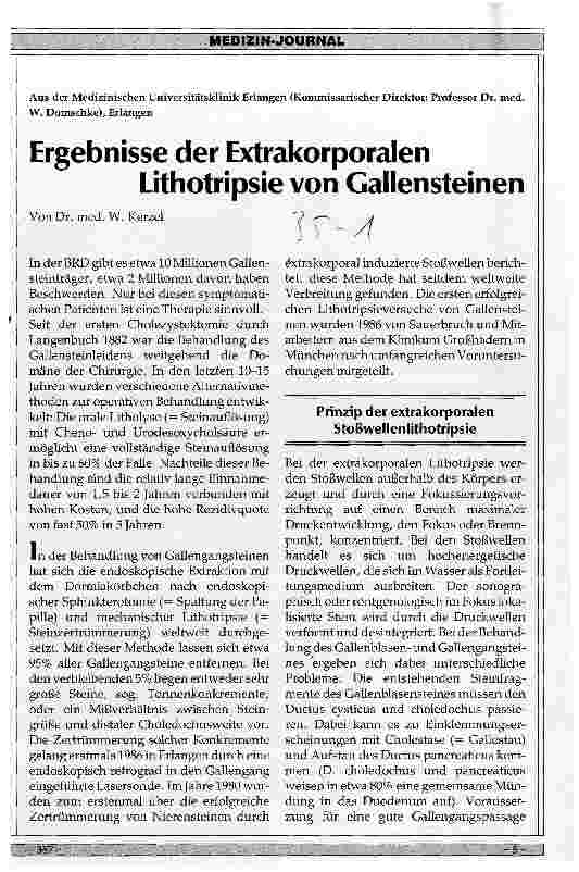 Vorschauseite 1: Ergebnisse der Extrakorporalen Lithotripsie von Gallensteinen